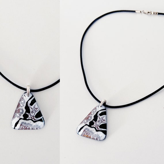 Y2K Black Cord Abstract Glass Pendant Necklace - image 1