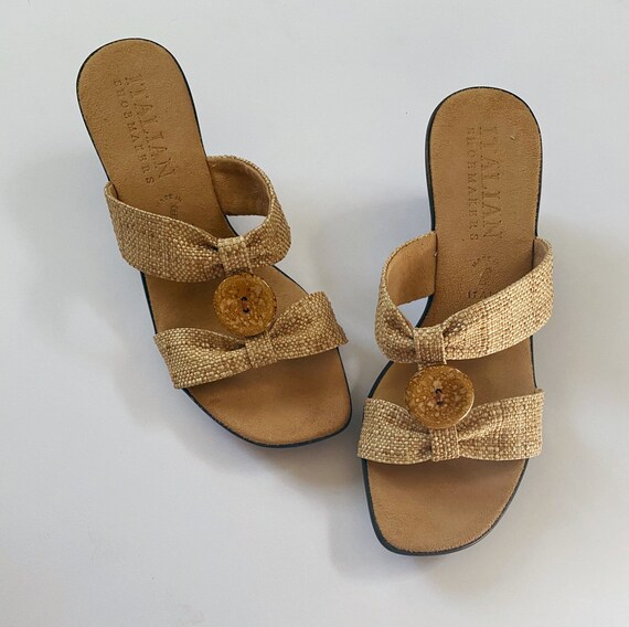 90s/Y2K Italian Natural Linen Button Square Toe Pl