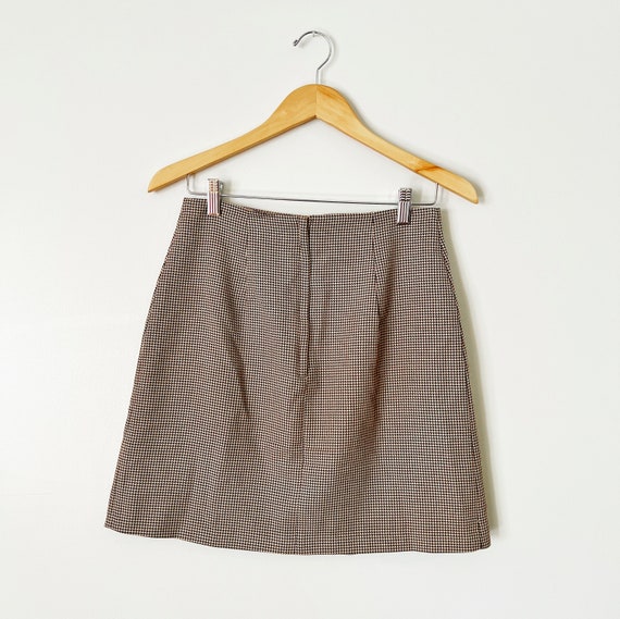 90s Brown Houndstooth Pleated Mini Skirt | Small - image 4