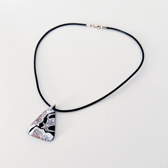 Y2K Black Cord Abstract Glass Pendant Necklace - image 2