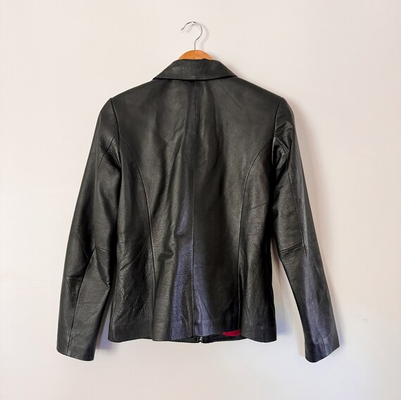 90s Minimalist Black Leather Zip Front Jacket | S… - image 4