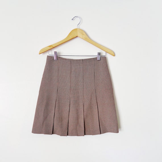 90s Brown Houndstooth Pleated Mini Skirt | Small - image 1