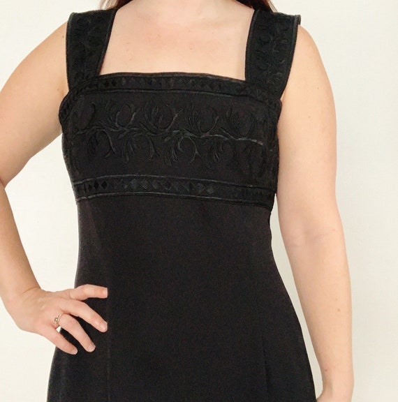 90s Black Square Neck Embroidered Sleeveless Mini