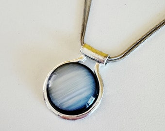90s Modernist Blue Iridescent Silver Chain Necklace