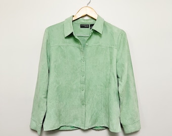 90s Microsuede Mint Green Whipstitch Shirt | Medium