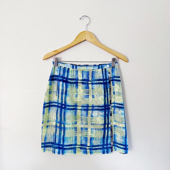 90s Reversible Floral Plaid Print Wrap Skirt | Sm… - image 2