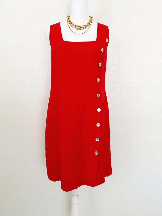 90s Spiegel Red Button Front Square Neckline Minid