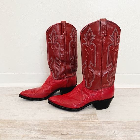 90s Bright Red Western Cowboy Boots | 8.5