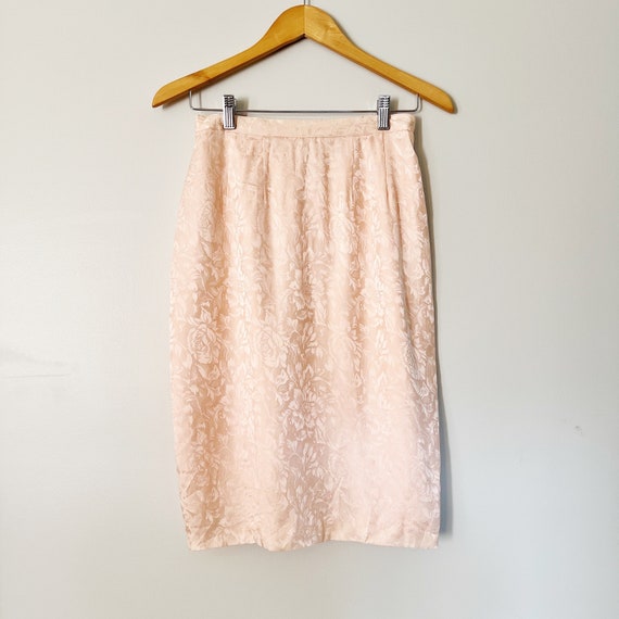 90s Blush Pink Floral Silky Slip Skirt | Small - image 2