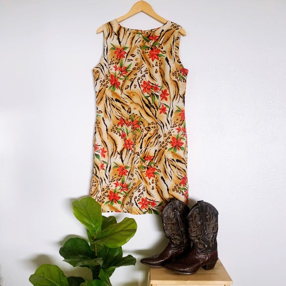 90s Tropical Animal Print Sleeveless Minidress | L