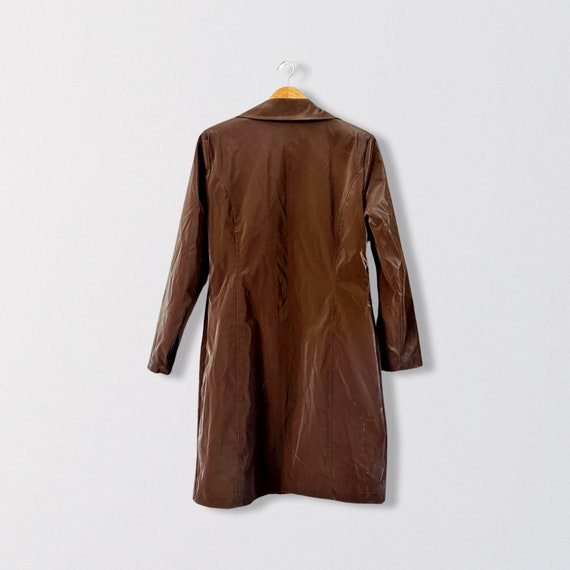 90s RAMPAGE Chocolate Brown Pleather Trench | Med… - image 3