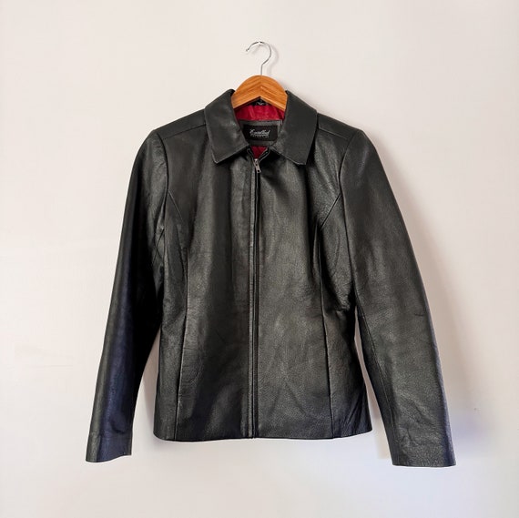 90s Minimalist Black Leather Zip Front Jacket | S… - image 3