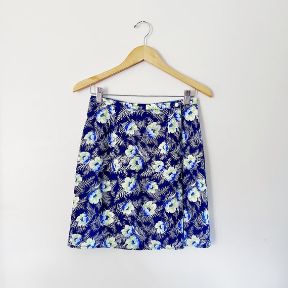 90s Reversible Floral Plaid Print Wrap Skirt | Sm… - image 4