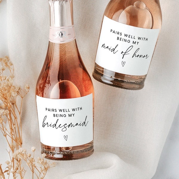 Bridesmaid Proposal, Modern Mini Champagne Bottle Labels, Bridesmaid Proposal, Maid of Honor, Bridesmaid Box Ideas, Bridesmaid Gift