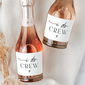 Mini Champagne Label, I Do Crew, Bridesmaid Proposal, Bridesmaid Box, Bridesmaid Gift, Minimalist Wedding, Modern, Black and White