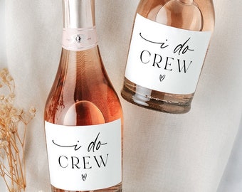 Mini Champagne Label, I Do Crew, Bridesmaid Proposal, Bridesmaid Box, Bridesmaid Gift, Minimalist Wedding, Modern, Black and White