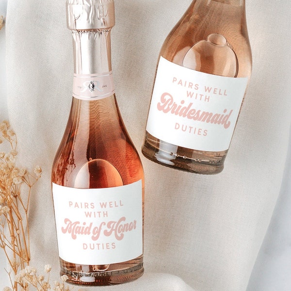 Retro Bridesmaid Proposal, Mini Champagne Bottle Labels, Pink Bridesmaid Proposal, Maid of Honor, Bridesmaid Box, Bridesmaid Gift, Seventies