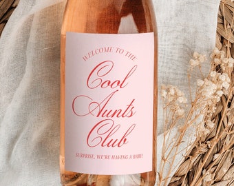 Pregnancy Announcement for Aunt, Auntie Gift, Cool Aunt Club, Aesthetic, Unique Pregnancy Announcement Ideas, Wine Label Pregnancy Reveal