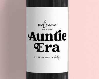 Baby Announcement for Aunt, Auntie Era, New Aunt Gift, New Baby, Auntie Gift, Pregnancy Announcement Ideas, Wine Label Pregnancy Reveal