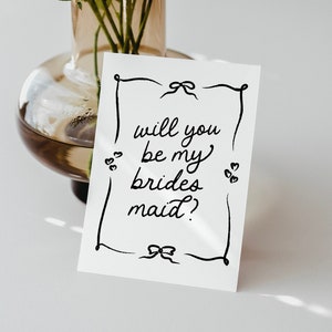 Hand Drawn Bridesmaid Proposal Card, Will You Be My Bridesmaid, Bridesmaid Gift, Bow, Heart, Aesthetic, Bridesmaid Box, Maid of Honor Card