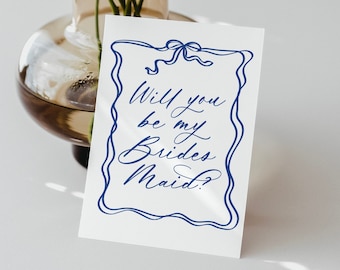 Wavy Blue Bridesmaid Proposal Card, Will You Be My Bridesmaid, Bridesmaid Gift, Bow, Blue Bridesmaid Box, Maid of Honor Card