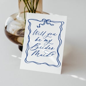 Wavy Blue Bridesmaid Proposal Card, Will You Be My Bridesmaid, Bridesmaid Gift, Bow, Blue Bridesmaid Box, Maid of Honor Card