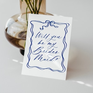 Wavy Blue Bridesmaid Proposal Card, Will You Be My Bridesmaid, Bridesmaid Gift, Bow, Blue Bridesmaid Box, Maid of Honor Card