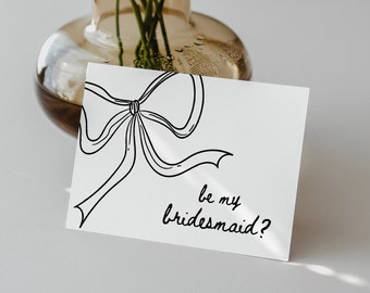 Bow Bridesmaid Proposal Card, Will You Be My Bridesmaid, Hand Drawn Bridesmaid Gift, Aesthetic, Bridesmaid Box, Maid of Honor Card