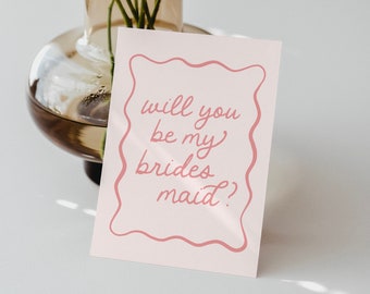 Wavy Pink Bridesmaid Proposal Card, Will You Be My Bridesmaid, Bridesmaid Gift, Minimalist, Bridesmaid Box, Maid of Honor Card