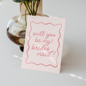 Wavy Pink Bridesmaid Proposal Card, Will You Be My Bridesmaid, Bridesmaid Gift, Minimalist, Bridesmaid Box, Maid of Honor Card