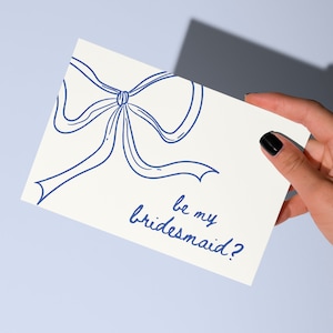 Blue Bridesmaid Proposal Card, Will You Be My Bridesmaid, Bridesmaid Gift, Hand Drawn Bow, Blue Bridesmaid Box, Maid of Honor Card
