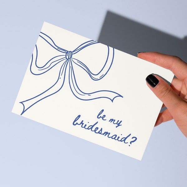 Blue Bridesmaid Proposal Card, Will You Be My Bridesmaid, Bridesmaid Gift, Hand Drawn Bow, Blue Bridesmaid Box, Maid of Honor Card