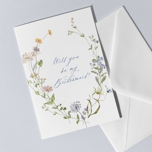 Floral Bridesmaid Proposal Card, Watercolor, Blue, Will You Be My Bridesmaid, Bridesmaid Gift, Bow, Blue Bridesmaid Box, Maid of Honor Card