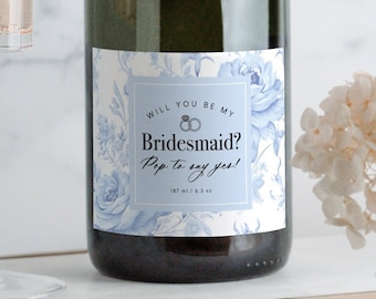 Blue Bridesmaid Proposal Champagne Labels, Bridesmaid Gift, Maid of Honor Gift, Will You Be My Bridesmaid, Matron of Honor, Bridesmaid Box