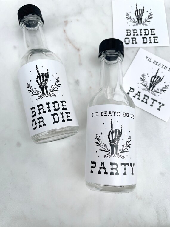 Bride or Die Bachelorette Party Favors, 50 ml Shot Glass Label, Til Death Do Us Party, Rock on Welcome Bags, Bachelorette Gifts, Decorations