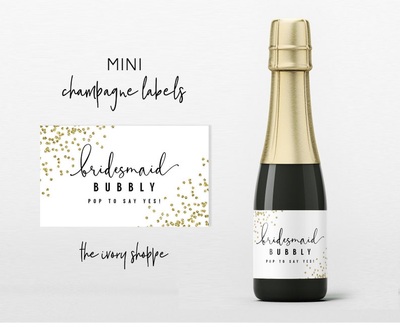 Bridesmaid Proposal, Mini Champagne Labels, Gold Glitter, Bridesmaid, Bridesmaid Gift, Bridesmaid Box 