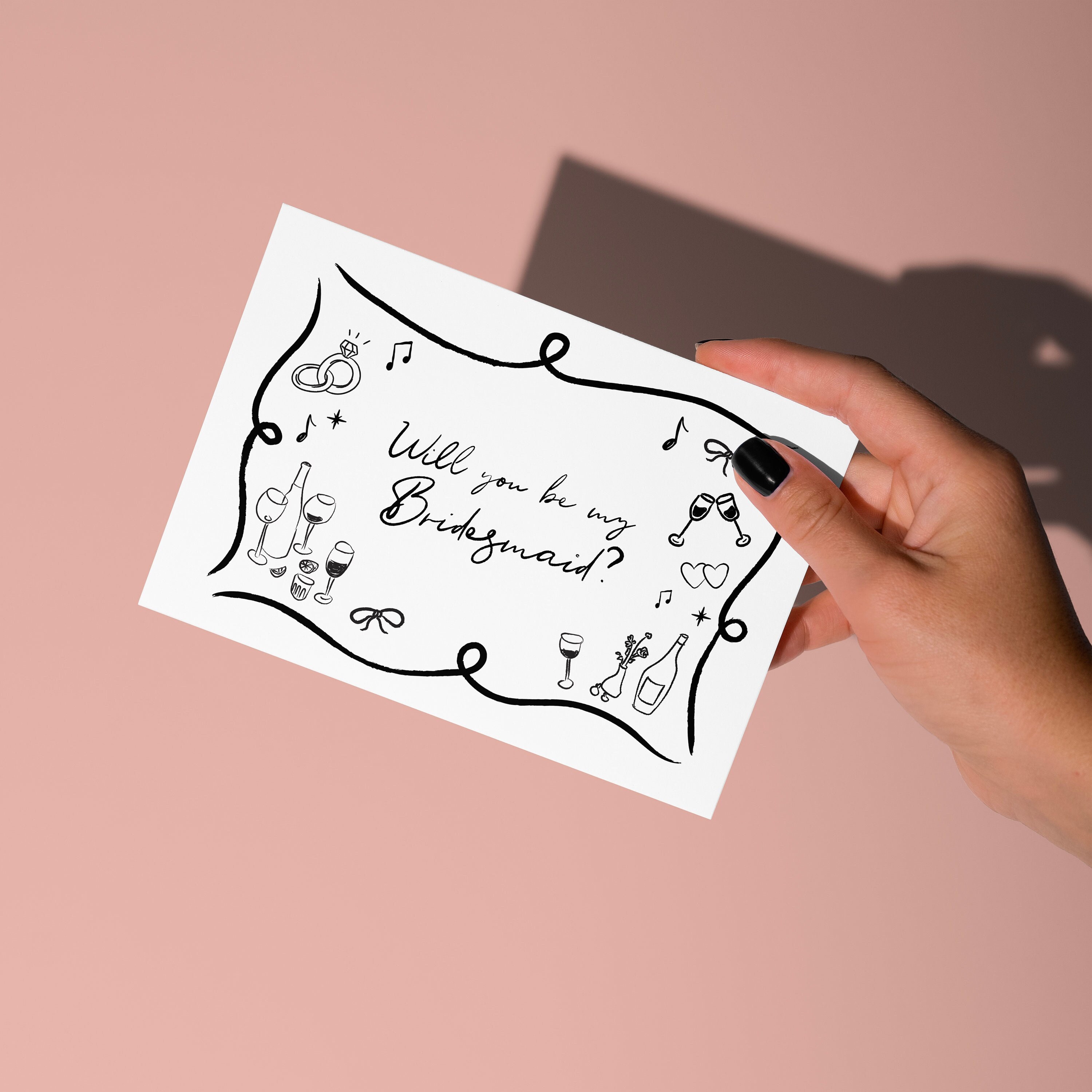 Hand Drawn Bridesmaid Proposal Card, Will You Be My Bridesmaid, Bridesmaid Gift, Bow, Heart, Aesthetic, Bridesmaid Box, Maid of Honor Card