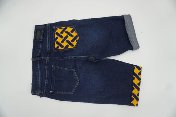 Massini Recycled Ankara Patch Short Jeans Blue Knee Length | Etsy