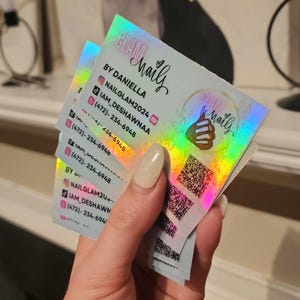 holographic glitter business cards Holographic Signature Script Modern Glam Glitter Business Card