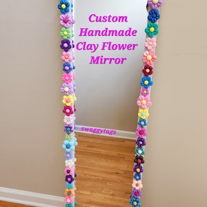 CUSTOM Handmade Clay Flower Mirror, Vanity Mirror, Door Mirror, Viral Flower Mirror