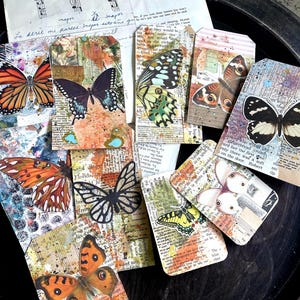 Set of 10 Handmade Mixed Media Junk Journal Butterfly Themed Tags