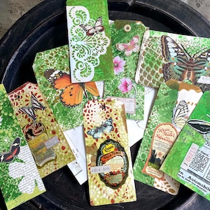 Set of 9 Handmade Butterfly Themed Mixed Media Junk Journal Tags/Cards