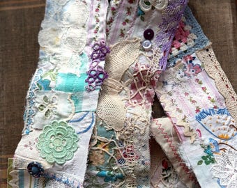 Vintage Fabric and Lace Snippet Strip: Pastel Shades