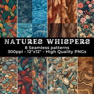 Nature&#39;s Whispers: 8 Seamless Patterns Capturing the Serene Essence of Nature