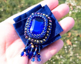 Women brooch, blue brooch, brooch handmade bead