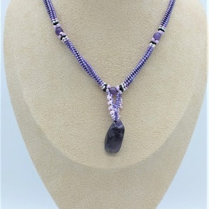 Beaded necklace with pendant, gemstone necklace pendant, amethyst pendant necklace