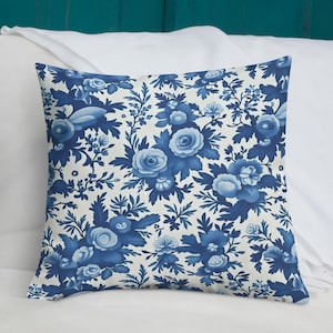 Blue Willow Floral Throw Pillow: Chinoiserie Style Home Decor