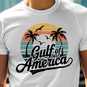 Gulf of America T-Shirt: Retro Sunset Beach Graphic Tee