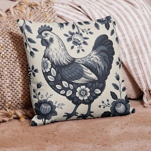 Chinoiserie Chicken Pillow: Blue & White Farmhouse Throw