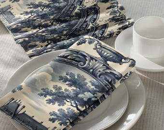 Blue Toile Cloth Napkins (Set of 4) | French Country Dining Linens